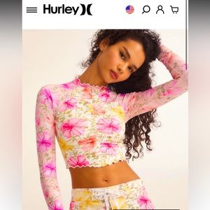 Hurley Love Shack Fancy Hibiscus Cropped Rashguard Rash Guard NWT